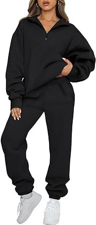 AUTOMET Womens 2 Piece Outfits Long Sleeve Sweatsuits Sets Half Zip Sweatshirts with Joggers Sweatpants